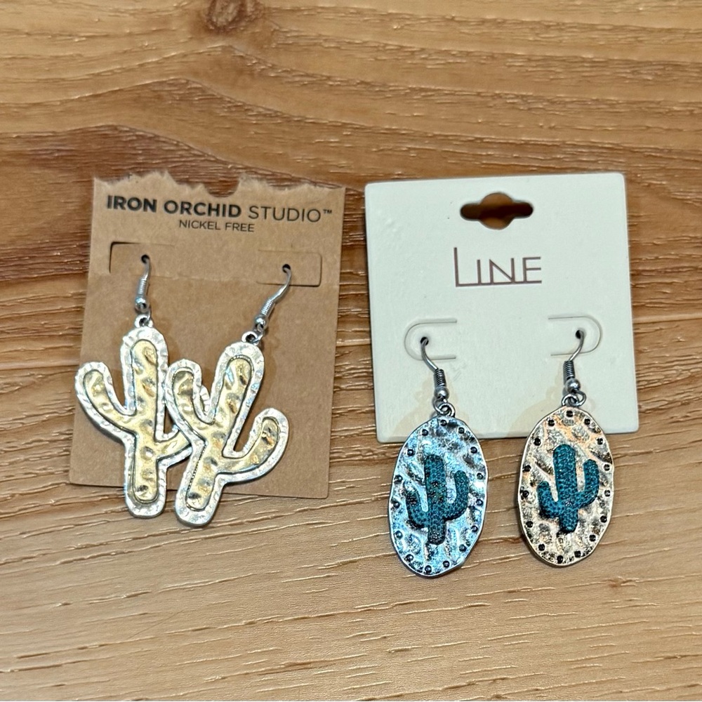 Cactus Earrings Set - Silver and Blue